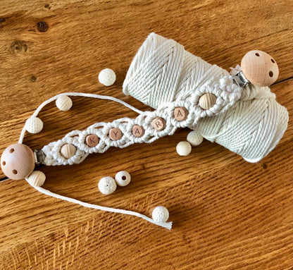 Soft toy attachment - personalized macramé pacifier