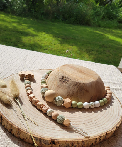 Pack Attache-tétine et collier d'allaitement/ portage personnalisé "Natural"